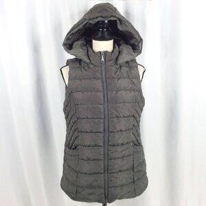 Maurices Puffer Vest Womens Size Medium Gray Removeable Hooded Full Zip Thick
